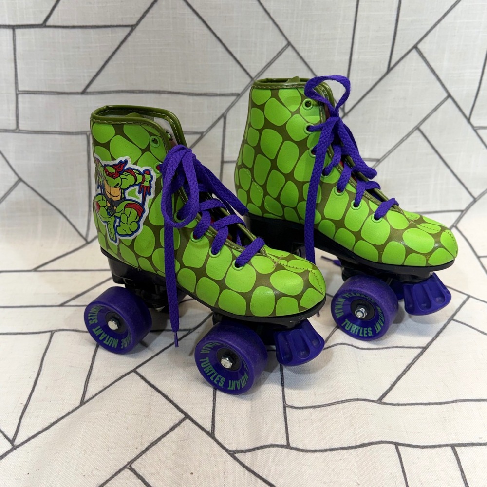 Mirage Studios TMNT Roller Skates 13J Green Purple Vintage 1990 Ninja Turtles